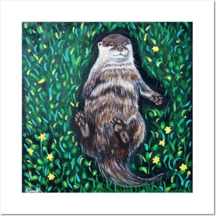 Relaxed River Otter Painting Posters and Art